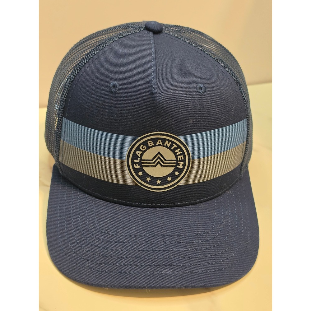 Flag & Anthem Mens Navy Blue Striped Mesh Back Trucker Hat Snapback Cap OS
